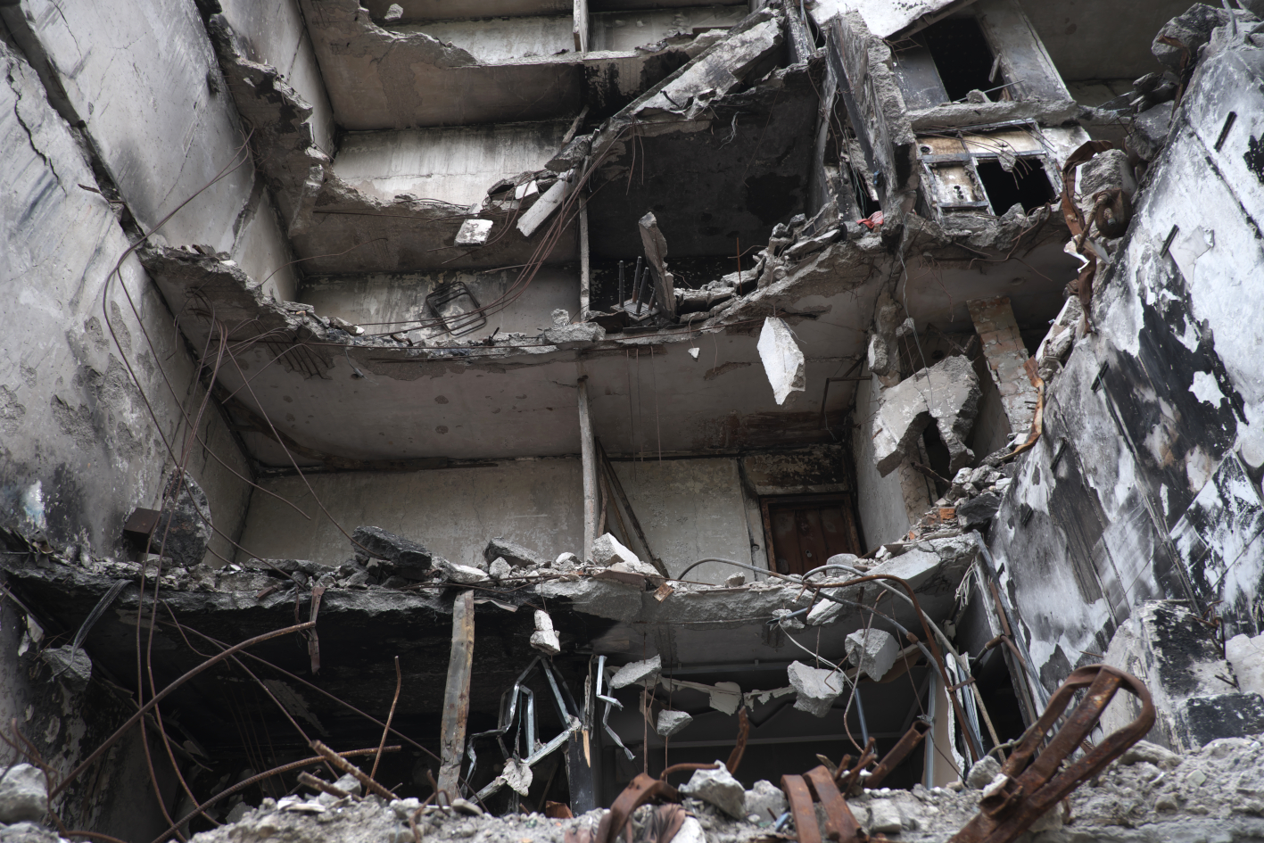 Bombarded apartment buildings, Saltivka