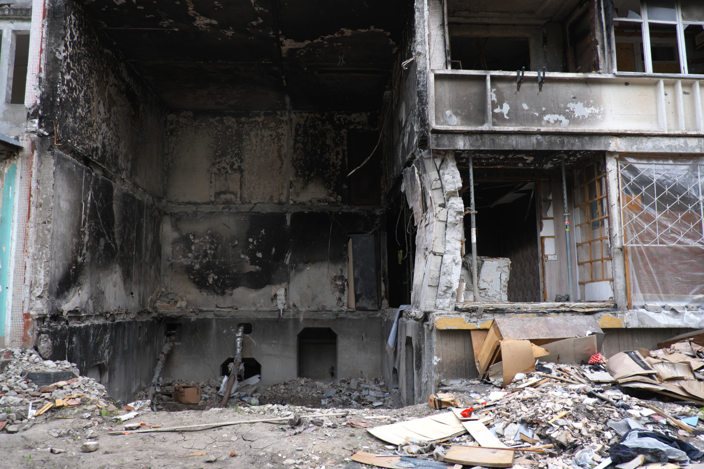 Bombarded apartment buildings, Saltivka